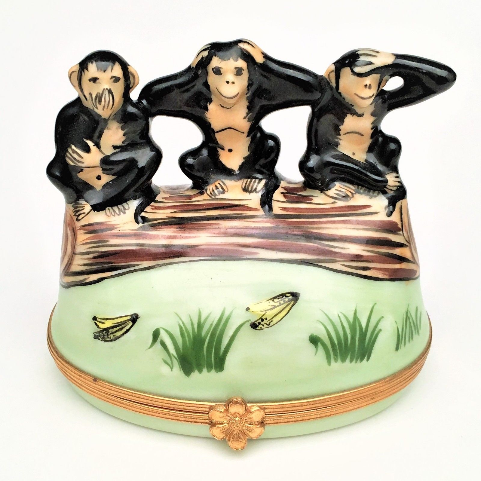 The Three Wise Monkeys Limoges Box by Artoria - Signed "JG" & Numbered #267