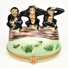 The Three Wise Monkeys Limoges Box by Artoria - Signed 
